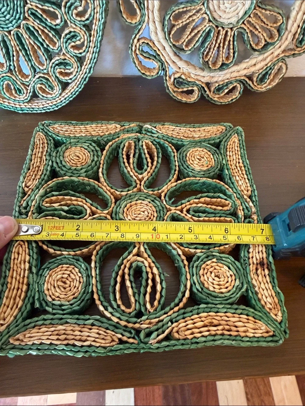 Handwoven Decorative Woven Trivets - Green and Natural Set